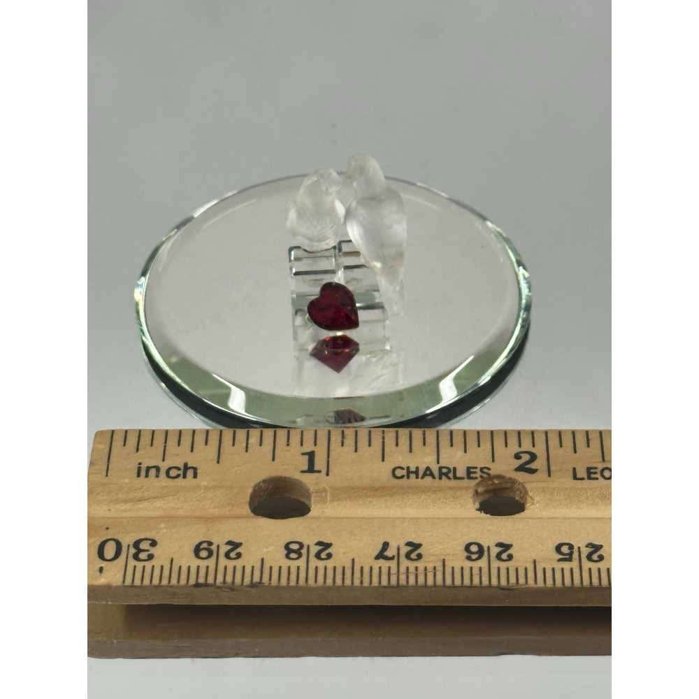 Vintage Clear Crystal Glass 2 Doves‎ on Mirror Stand Figurine - Picture 4 of 4